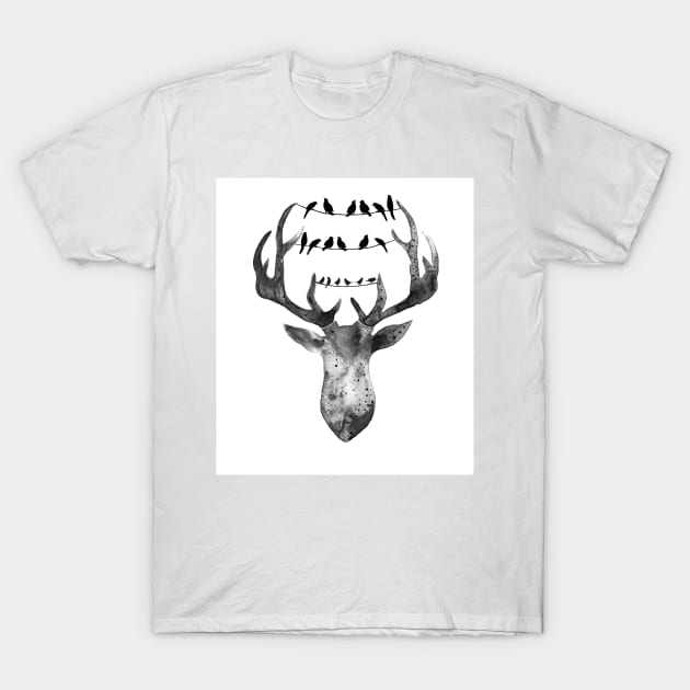 Deer with birds T-Shirt by Luba_Ost